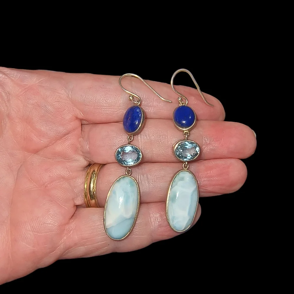 NK Silver Lapis, Blue Topaz And Larimar Dangle Earrings In Sterling Silver - Picture 5 of 8